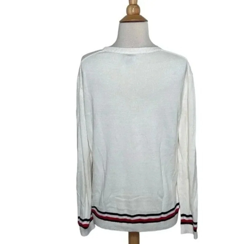 Retro Tommy Hilfiger Women White Long Sleeve Crew Neck Sweater Size‎ Medium Y2K